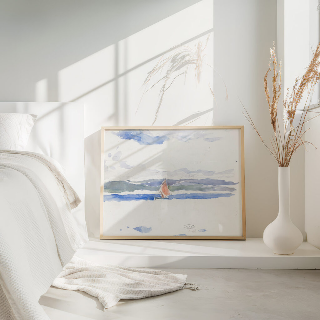 Gezicht op zee met boot 1902 Carel Nicolaas Storm van s Gravesande 4 mockup