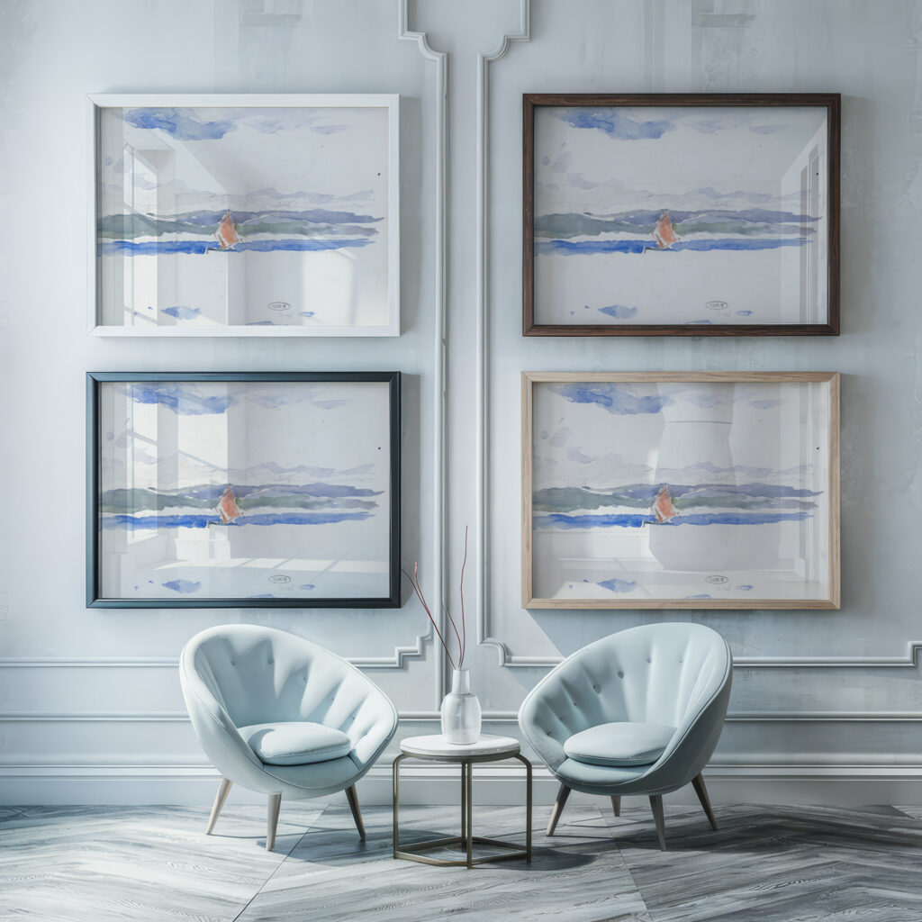 Gezicht op zee met boot 1902 Carel Nicolaas Storm van s Gravesande framed posters mockup