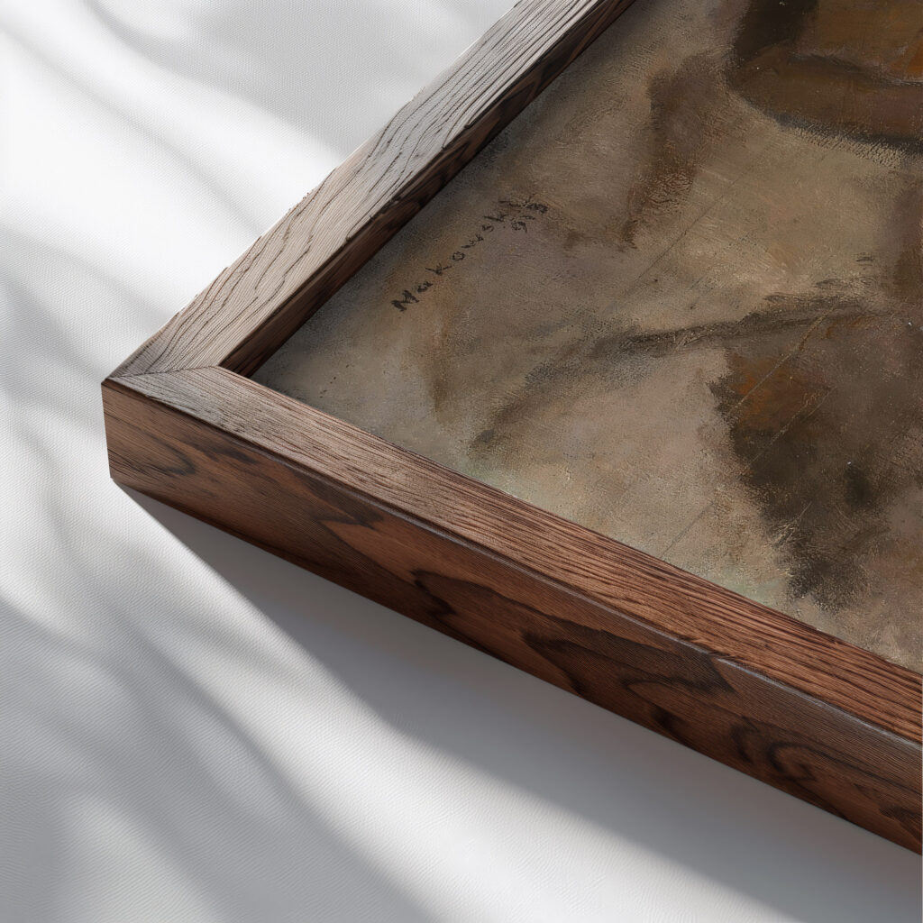 Girl 1913 Tadeusz Makowski close up dark wood mockup