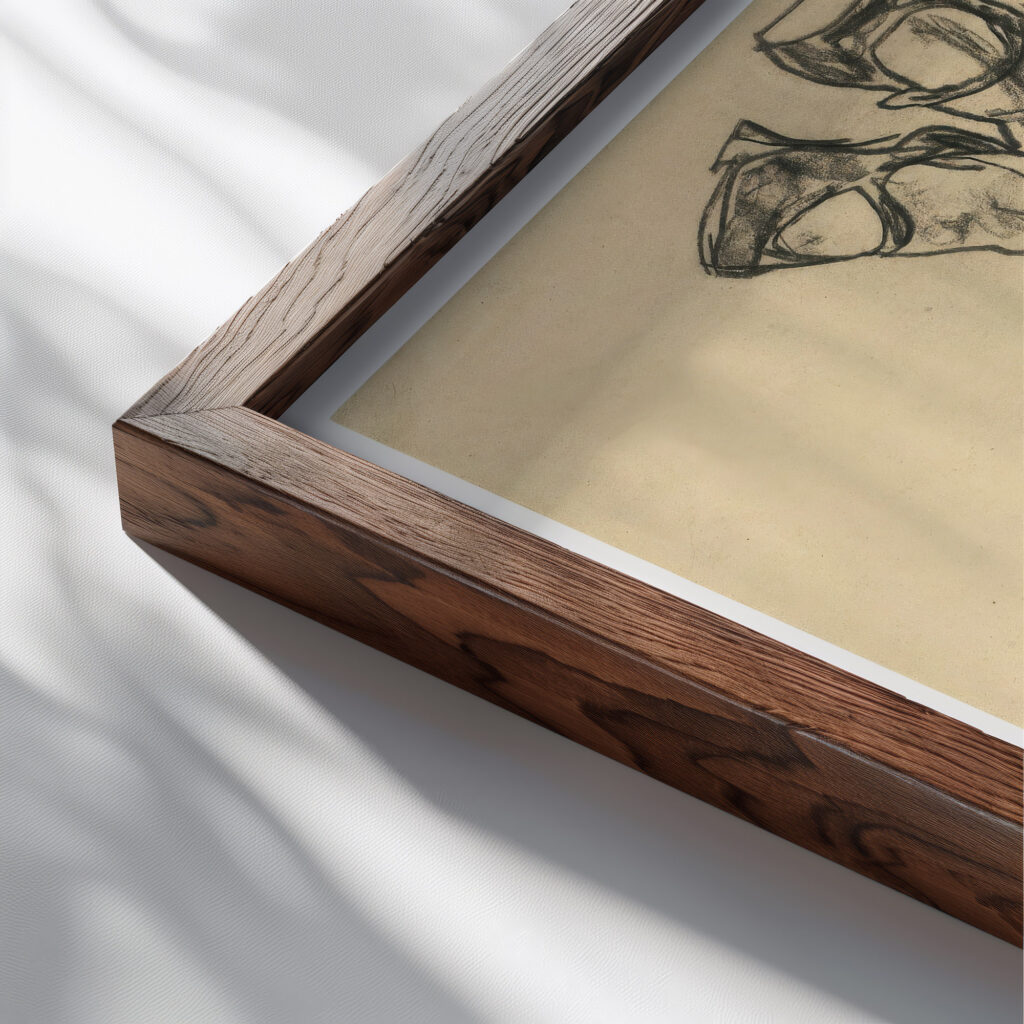 Girl Lying On Her Back With Crossed Arms And Legs 1918 Egon Schiele close up dark wood mockup