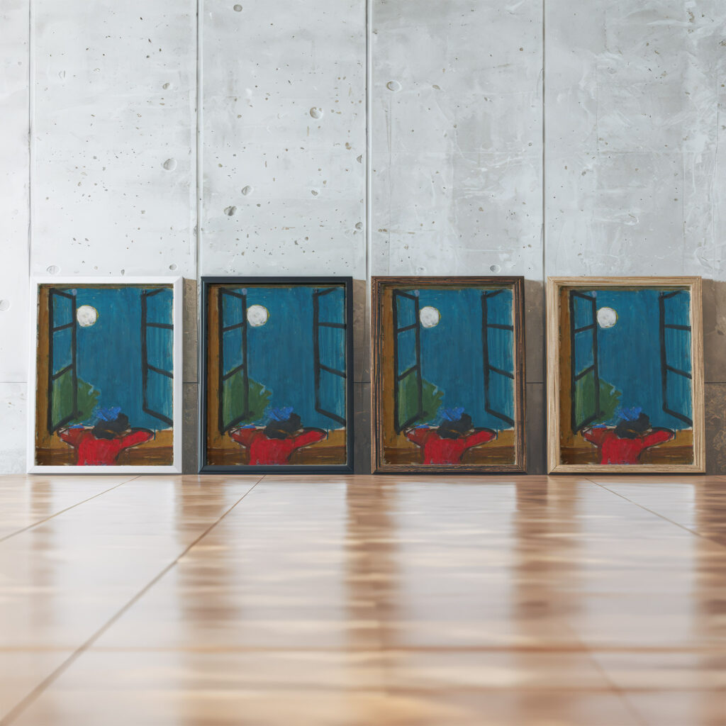 Girl and the Moon 1939 Karl Parsimagi framed posters mockup