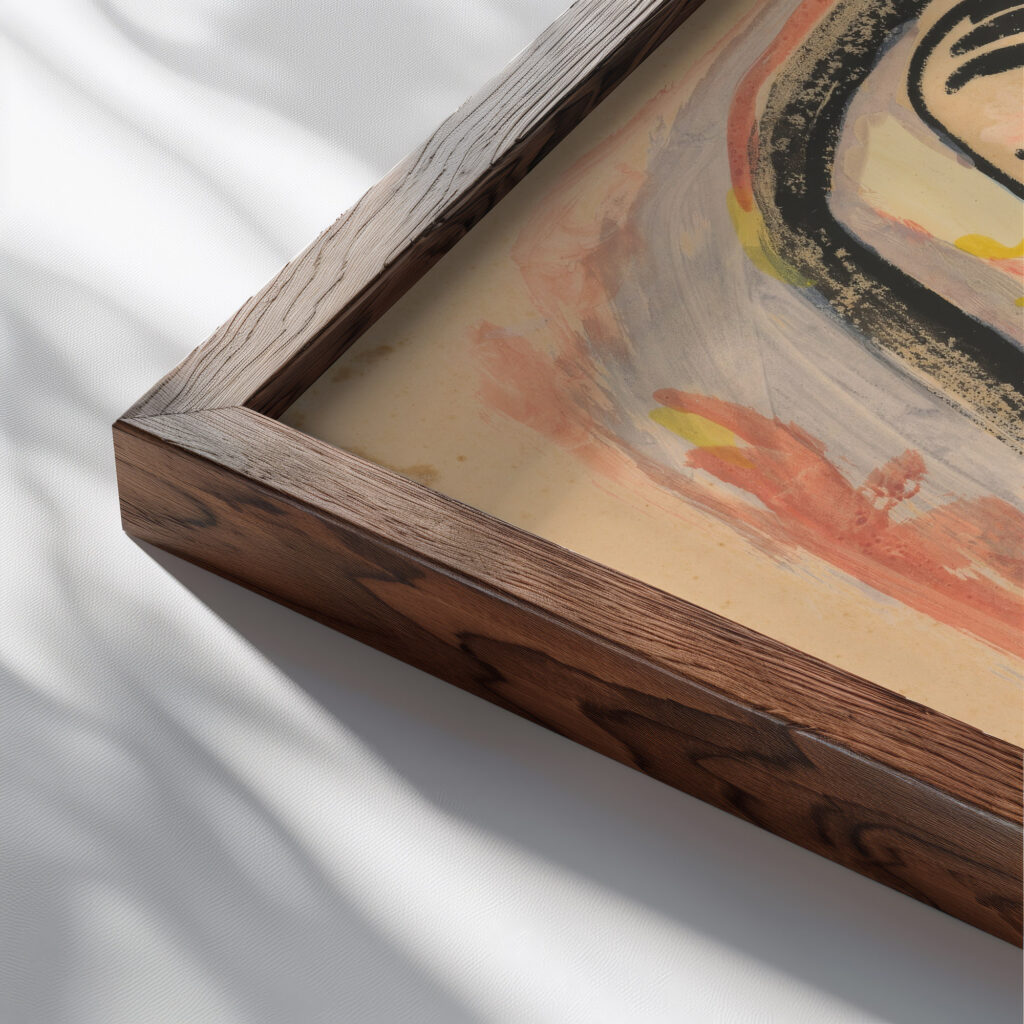 Girl with a basket of flowers 1937 1938 Mikulas Galanda close up dark wood mockup