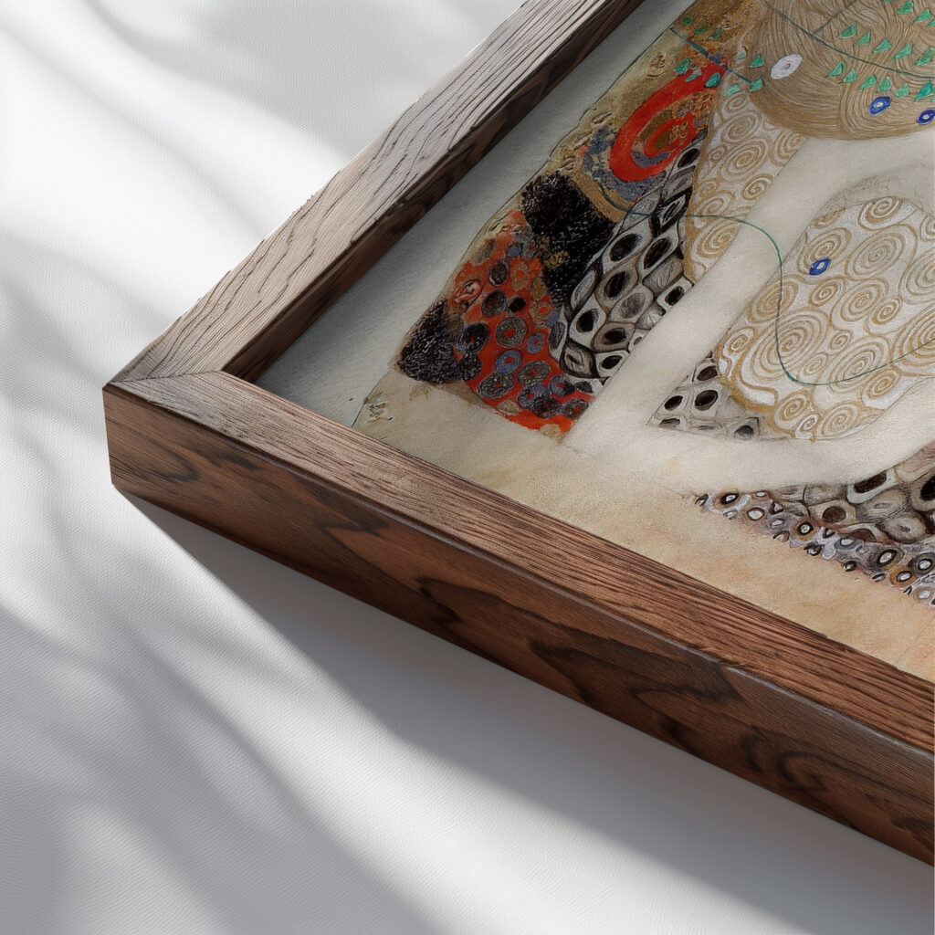 Girlfriends water snakes I 1904 Gustav Klimt close up dark wood mockup