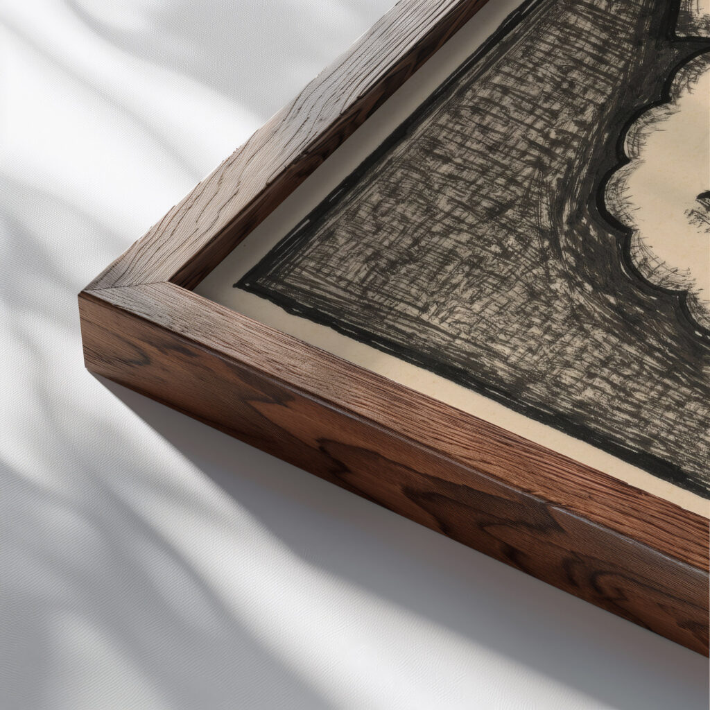 Girls head 1938 Mikulas Galanda close up dark wood mockup
