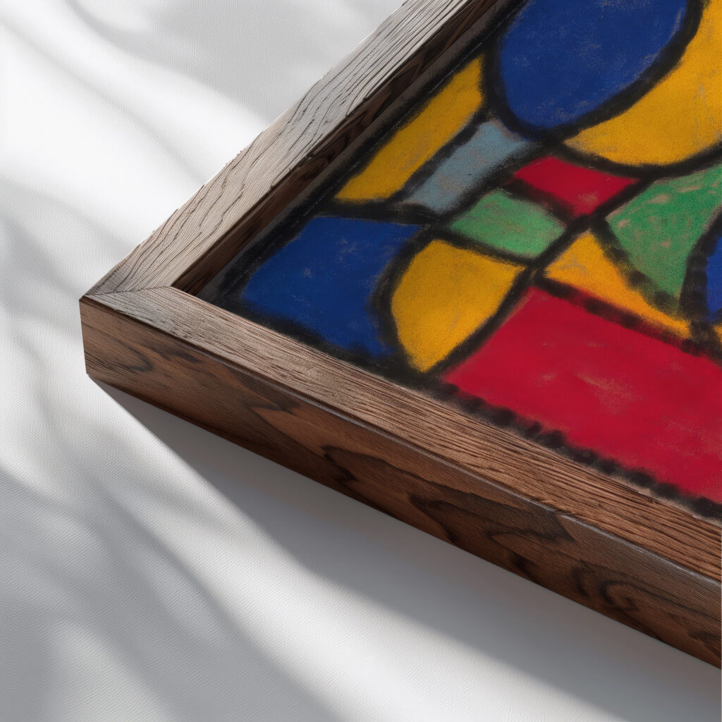 Glasfensterentwurf 1932 Adolf Holzel close up dark wood mockup