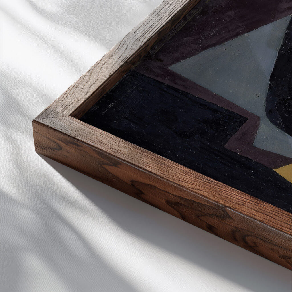 Glass and Newspaper 1917 Juan Gris close up dark wood mockup