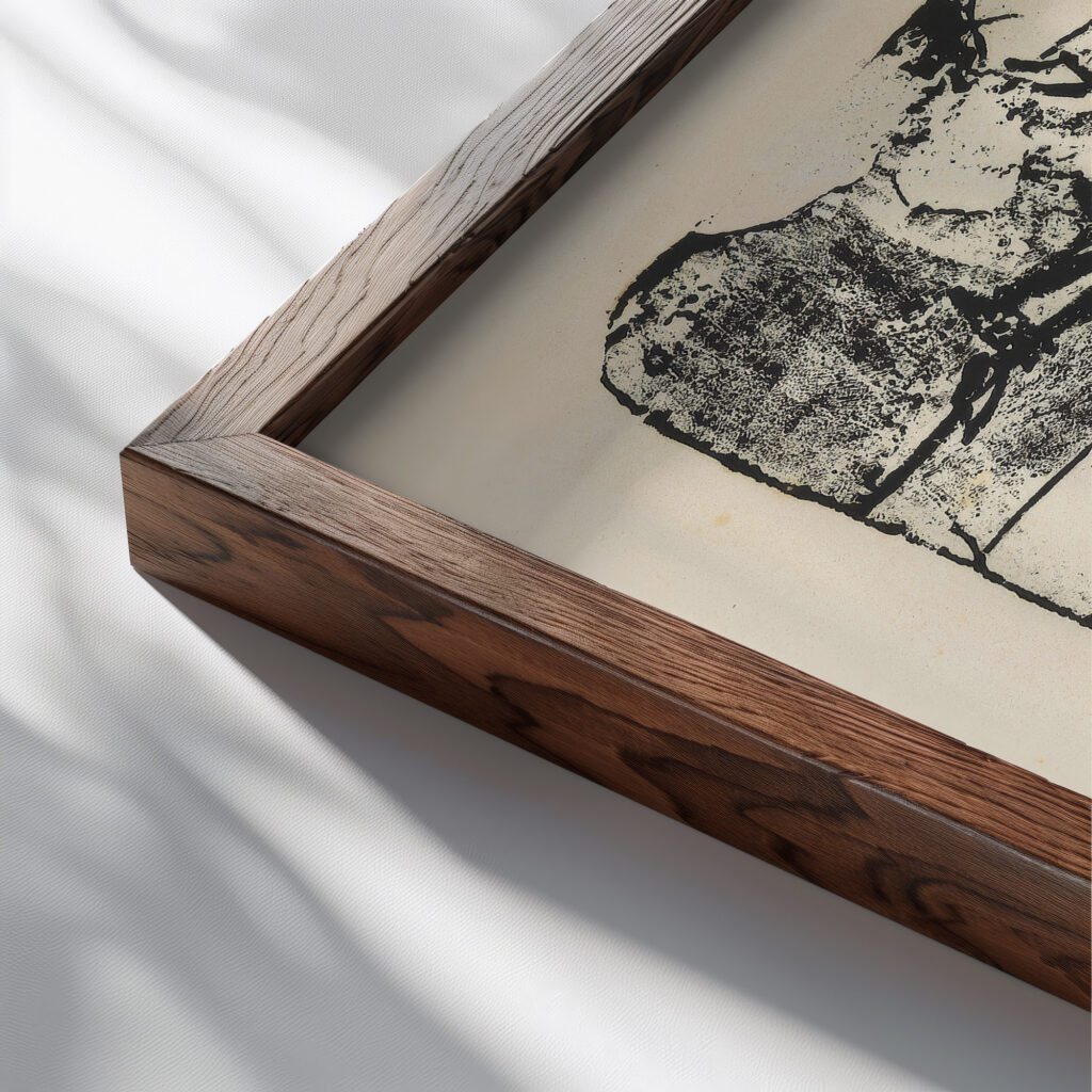 Graphik besehendes Madchen 1907 Ernst Ludwig Kirchner close up dark wood mockup