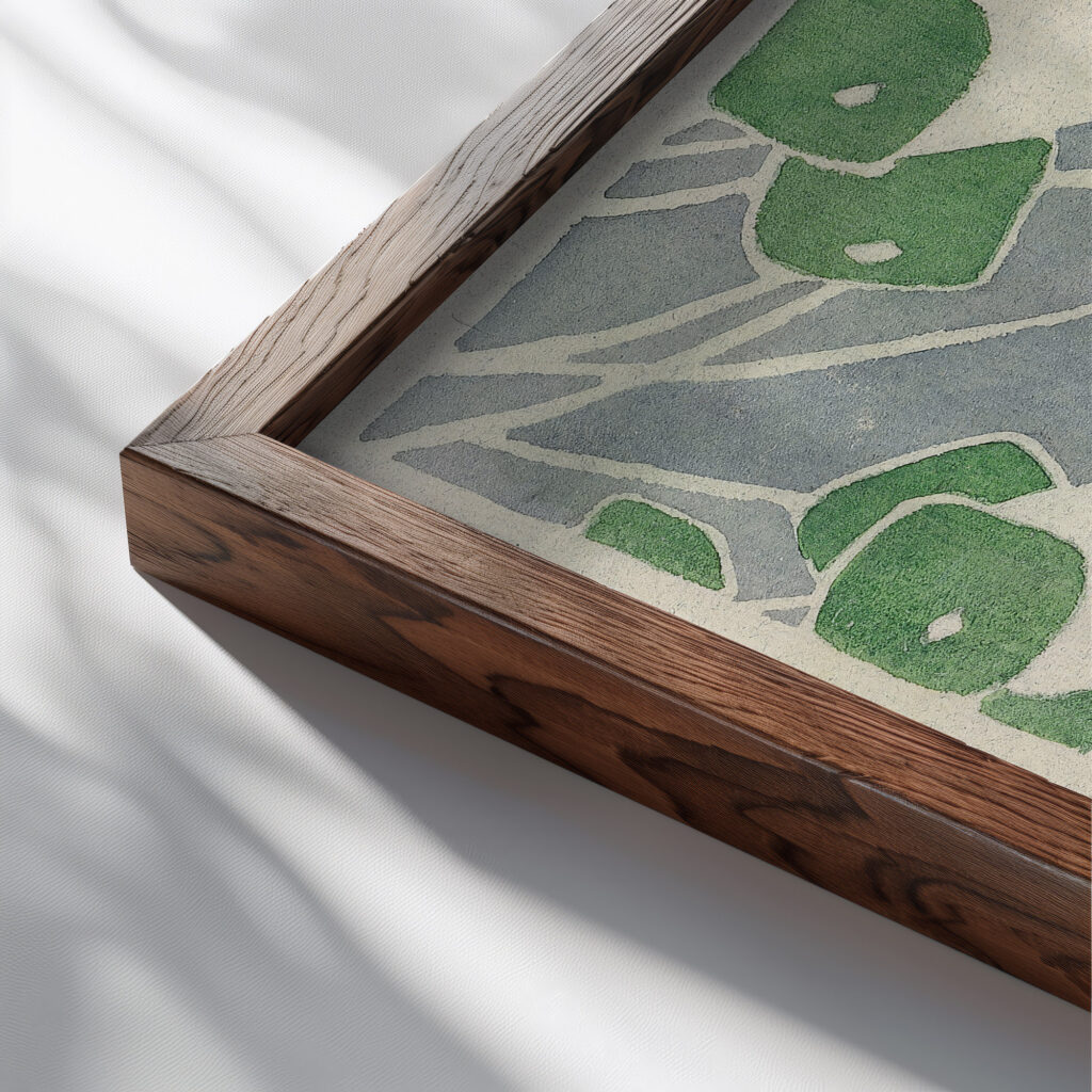 Green Geometric 1915 Hannah Borger Overbeck close up dark wood mockup