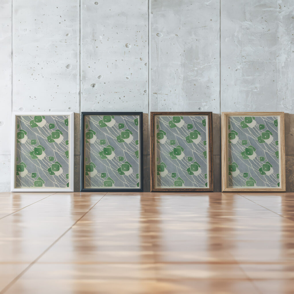 Green Geometric 1915 Hannah Borger Overbeck framed posters mockup Green Geometric 1915 Hannah Borger Overbeck framed posters mockup