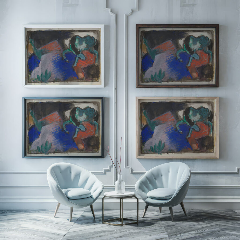 Green Horse in Landscape 1912 Franz Marc framed posters mockup