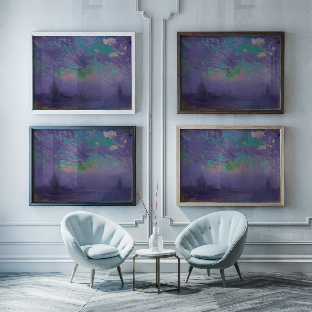 Green blue and purple 1880 Joseph Pennell framed posters mockup