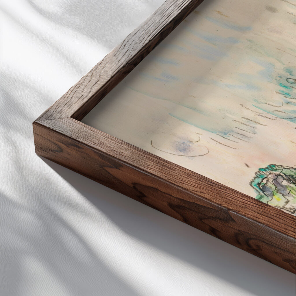 Groix Le Nettoyage Des Voiles 1923 Paul Signac close up dark wood mockup