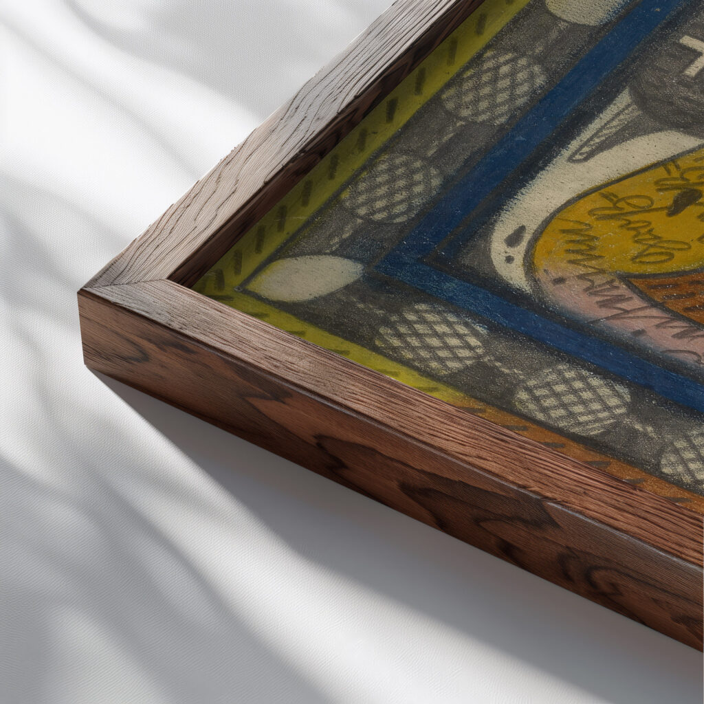 GrosgrosKeiserinn und GrosGrosGottinn Hellveetia im Haven von Daali Indien 1917 Adolf Wolfli close up dark wood mockup