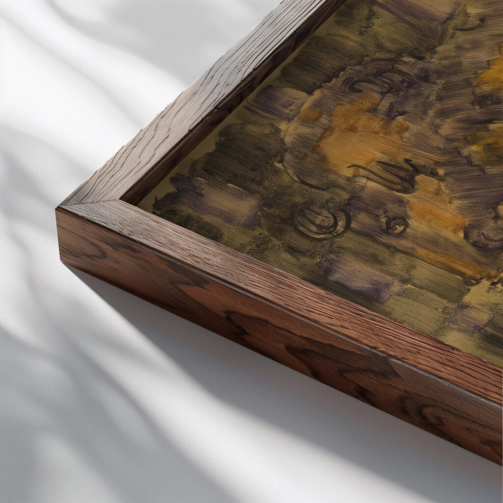 Group of Four with Diagonal Profile 1942 Oskar Schlemmer close up dark wood mockup