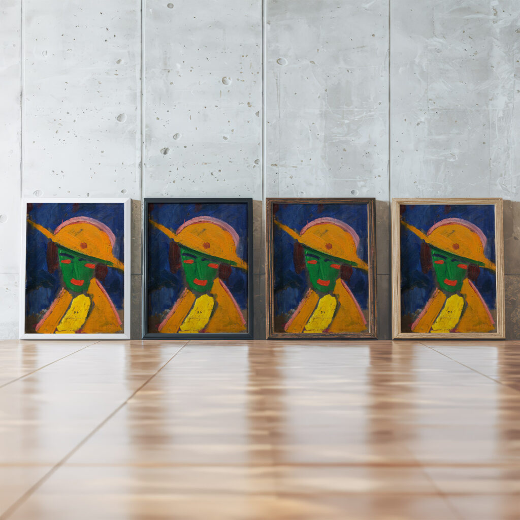 Grune Frau mit gelbem Hut I 1913 Hermann Stenner framed posters mockup