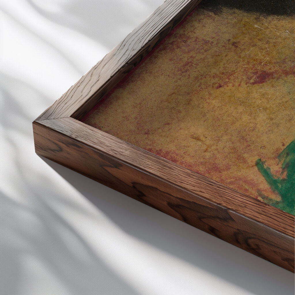 Grunes und weises Pferd 1913 Franz Marc close up dark wood mockup