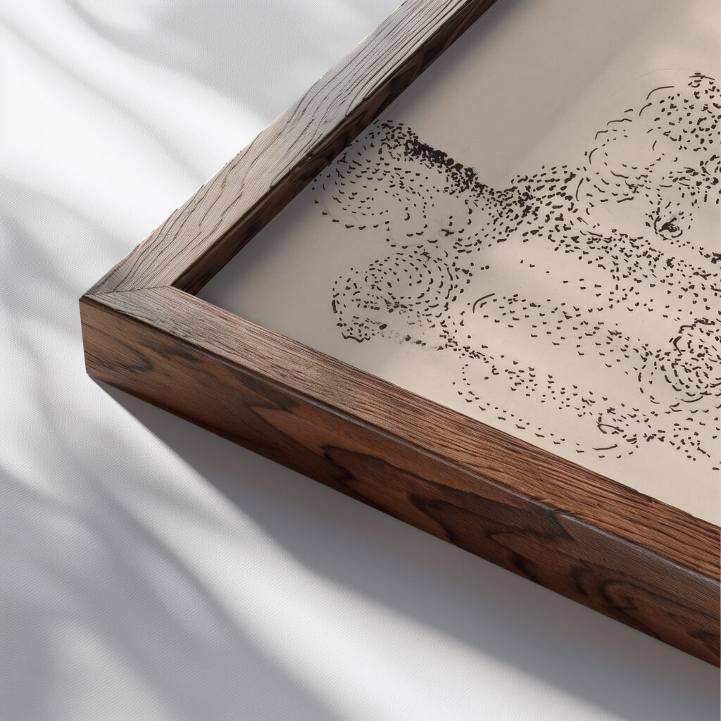 Gruppe pointilliert 1930 Oskar Schlemmer close up dark wood mockup