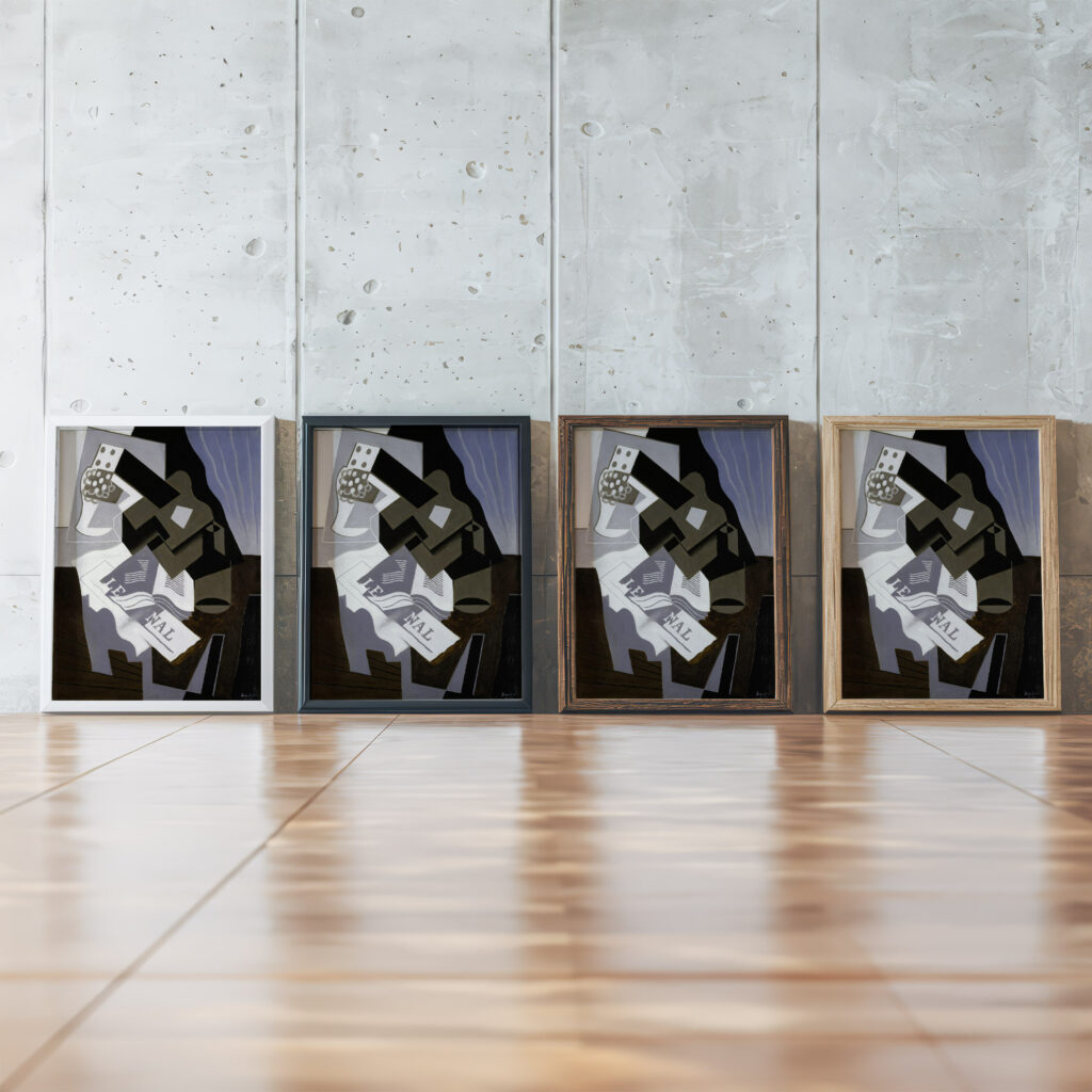 Guitar Book and Newspaper 1920 Juan Gris framed posters mockup