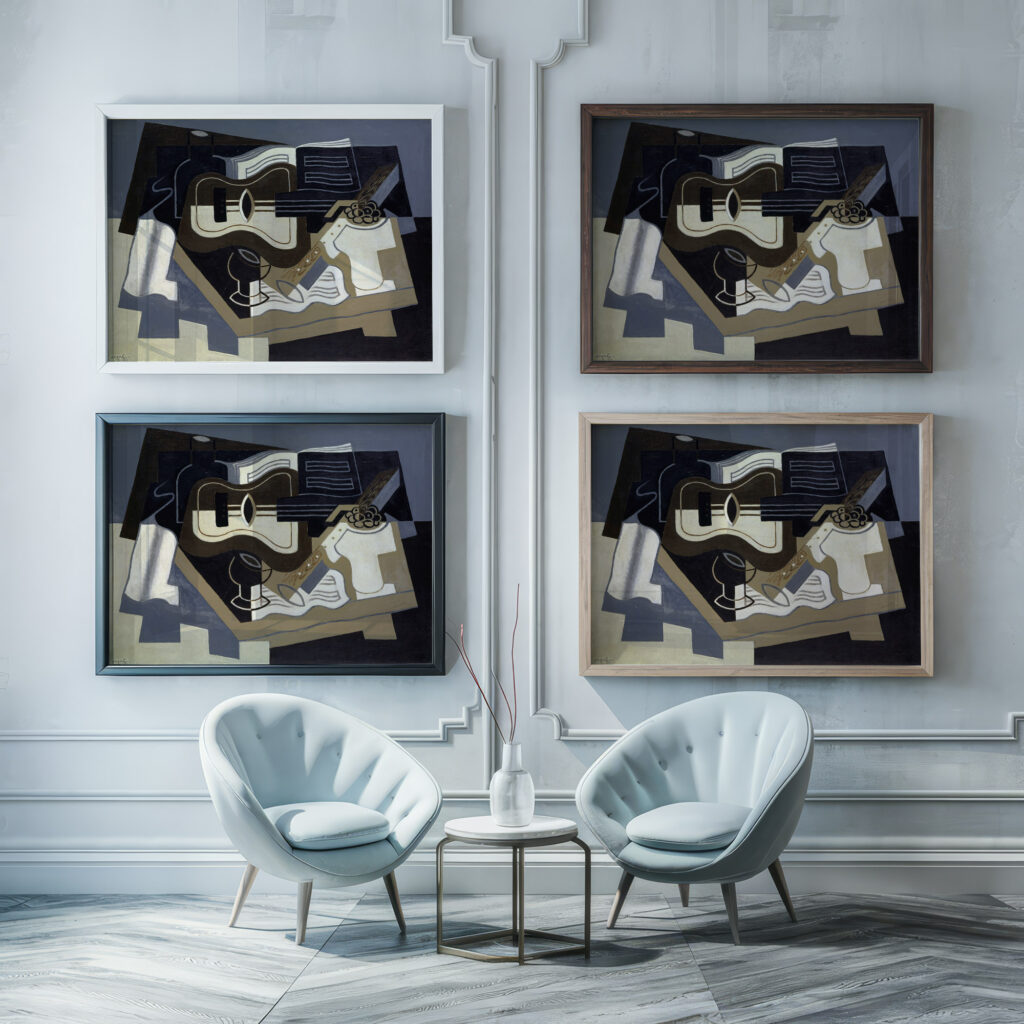 Guitar and clarinet 1920 Juan Gris framed posters mockup