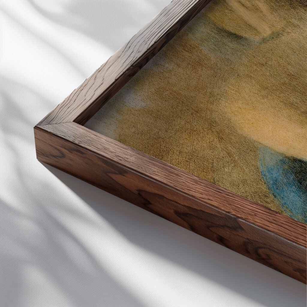 Handehochhaltende Antworten Studie IV Otto Meyer Amden close up dark wood mockup