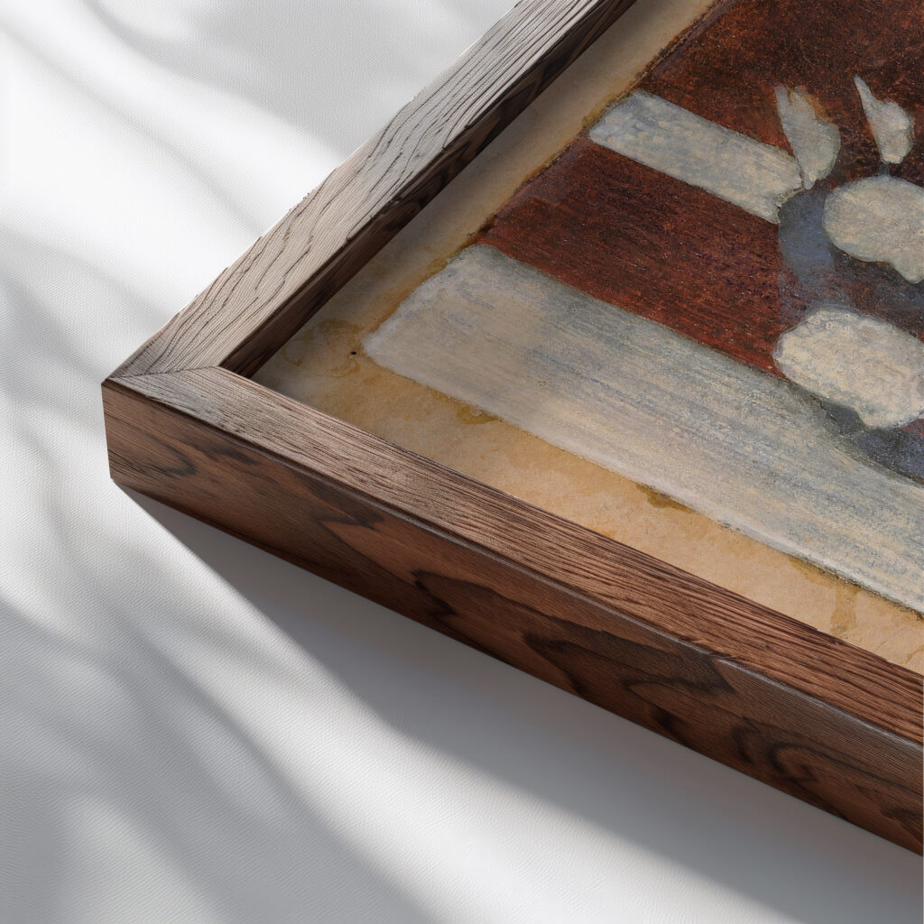 Handehochhaltende Skizze Otto Meyer Amden close up dark wood mockup