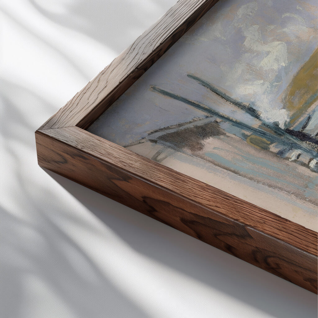 Harbor Scene circa 1900 John Henry Twachtman close up dark wood mockup