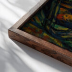 Harlequin Columbine and Pierrot 1918 Mark Gertler close up dark wood mockup