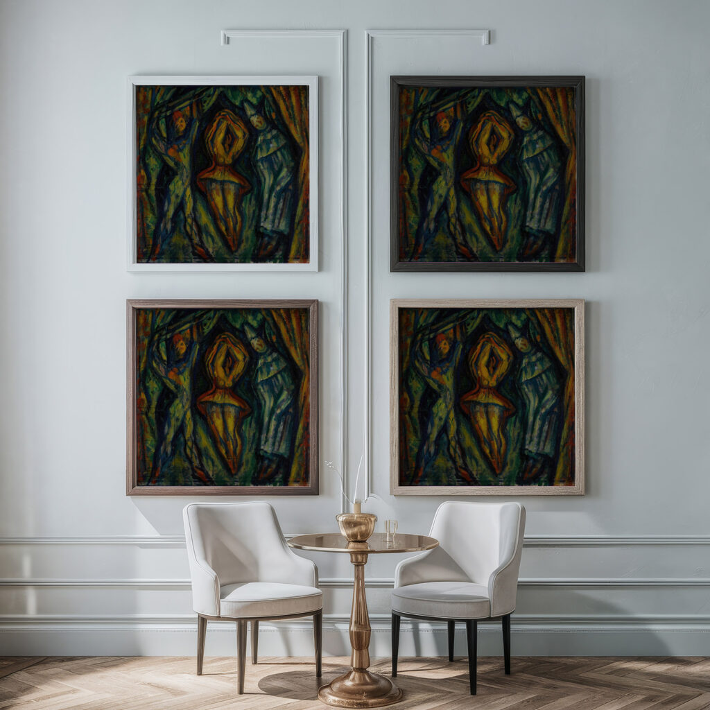 Harlequin Columbine and Pierrot 1918 Mark Gertler framed posters mockup