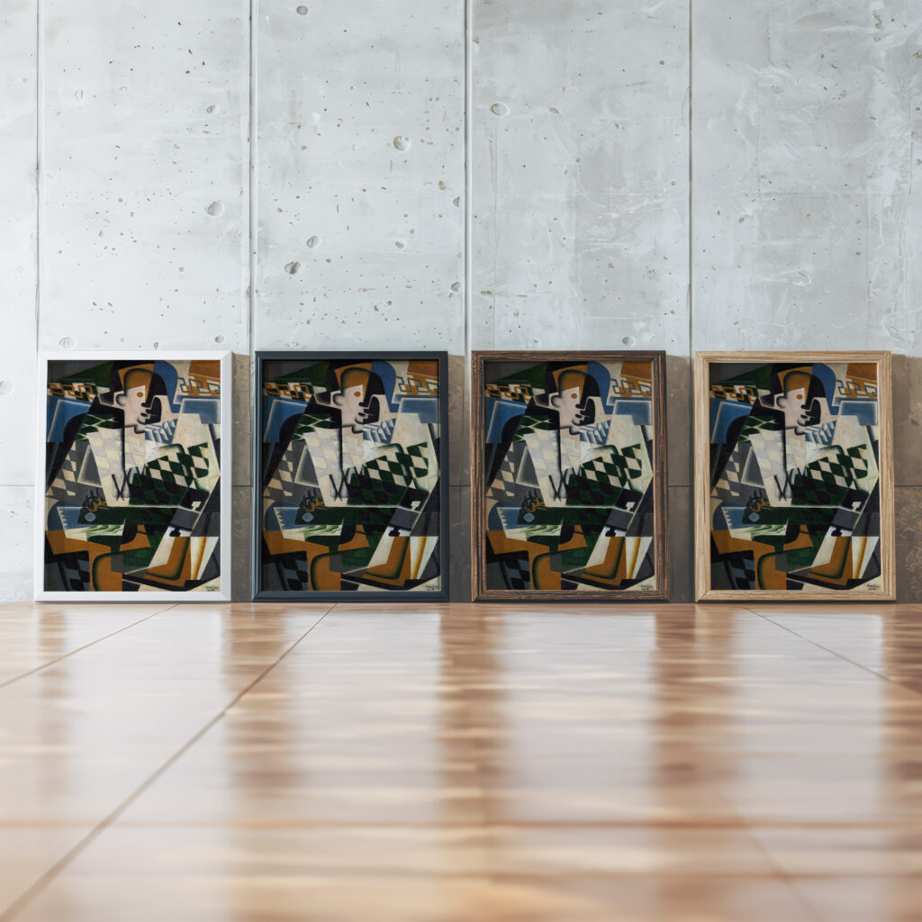 Harlequin with a Guitar 1917 Juan Gris framed posters mockup