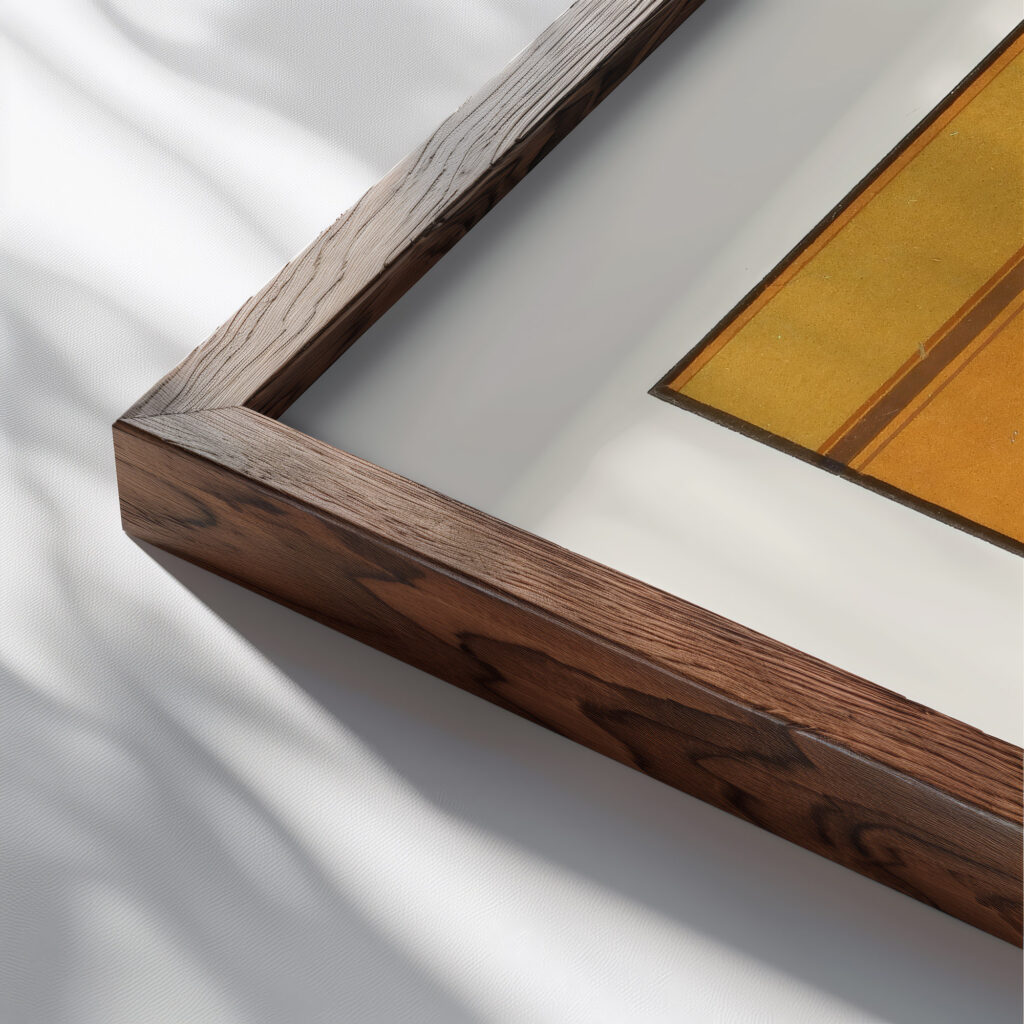 Harmony of Analogy in Broken Orange and YelIow Brown 1912 James Ward close up dark wood mockup