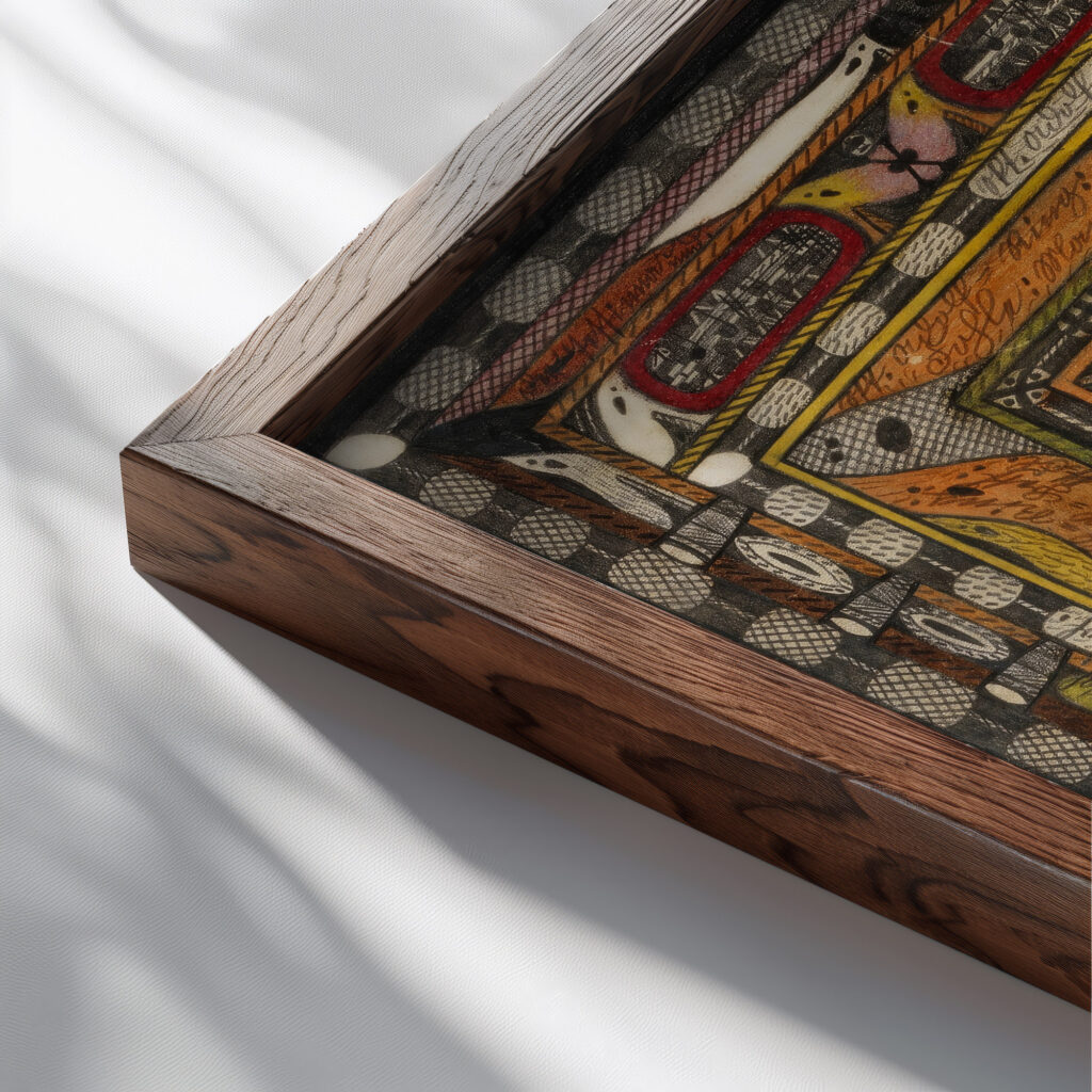 HasliThal im BernerOberland 1917 Adolf Wolfli close up dark wood mockup