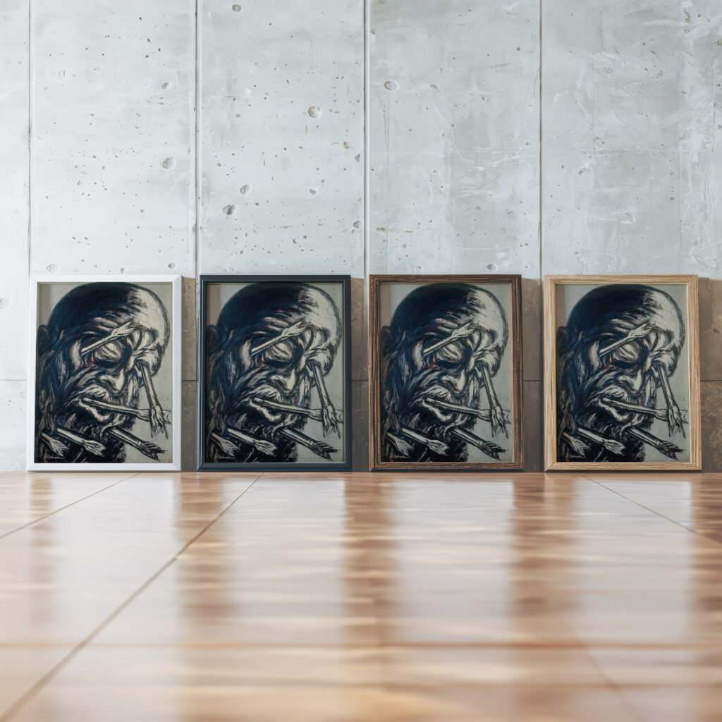 Head Pierced with Arrows from the Los teules series 1947 Jose Clemente Orozco framed posters mockup