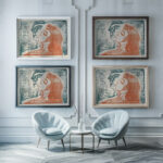 Head by head man and woman kissing 1905 Edvard Munch framed posters mockup