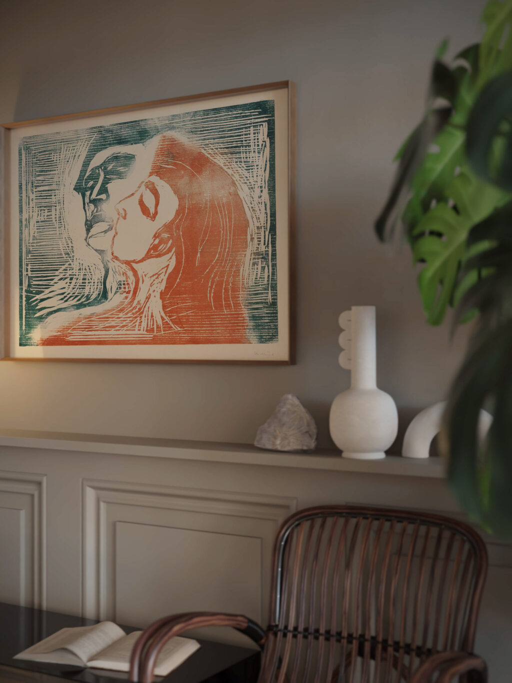 Head by head man and woman kissing 1905 Edvard Munch video mockup