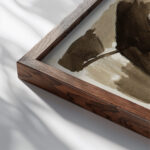 Head of Woman Carl Newman close up dark wood mockup