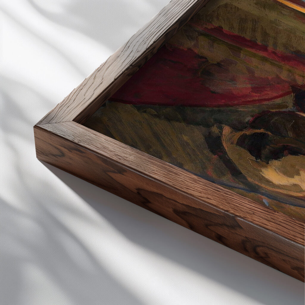 Head of a Jewish woman circa 1920 Leon Chwistek close up dark wood mockup