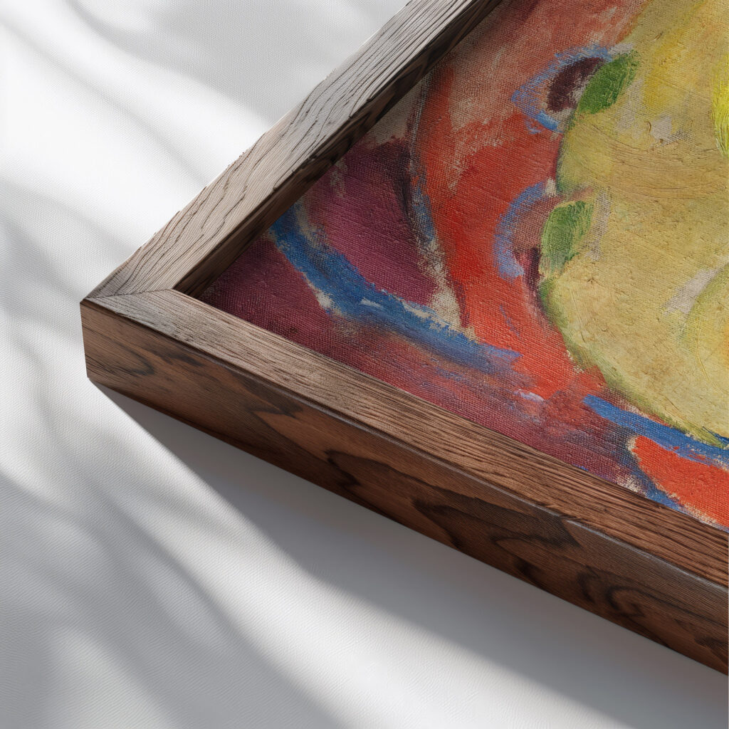 Heilige von Engeln verehrt 1913 Hermann Stenner close up dark wood mockup