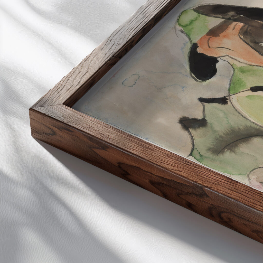 Hirtenknaben ca. 1937 Ernst Ludwig Kirchner close up dark wood mockup