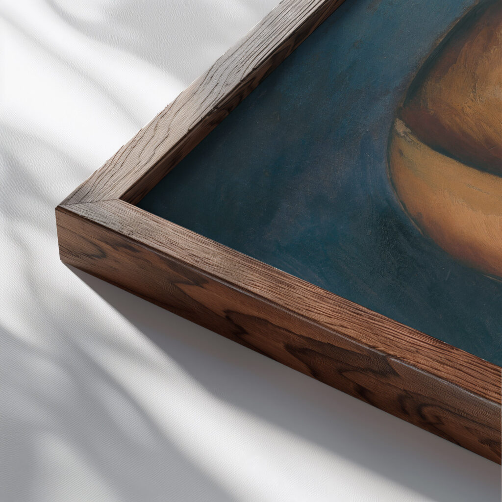 Hlava muza 1923 Gejza Schiller close up dark wood mockup