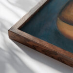 Hlava muza 1923 Gejza Schiller close up dark wood mockup