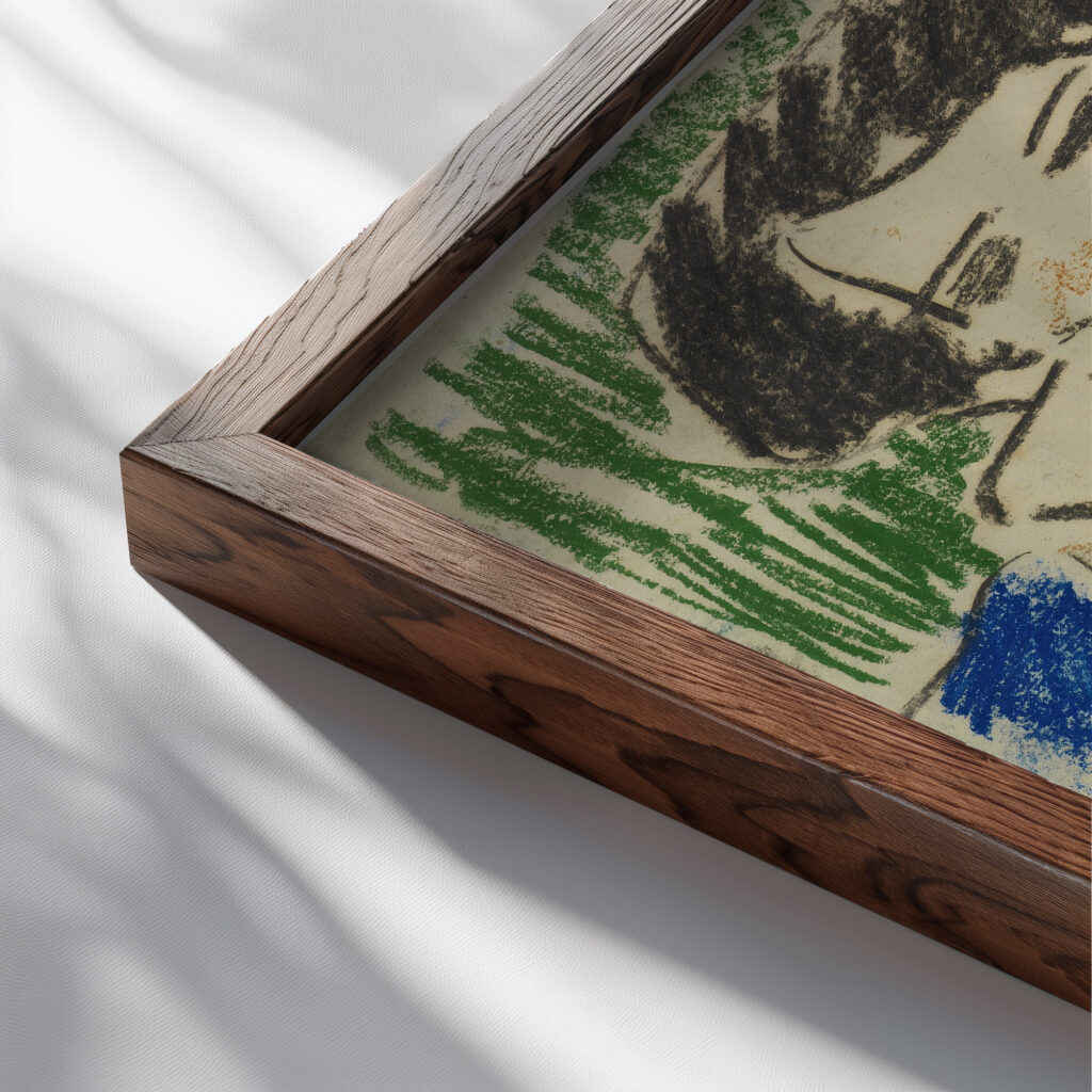 Hockende mit Buch 1908 1909 Ernst Ludwig Kirchner close up dark wood mockup