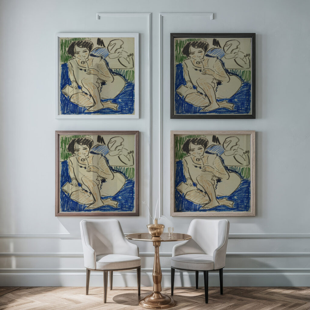 Hockende mit Buch 1908 1909 Ernst Ludwig Kirchner framed posters mockup