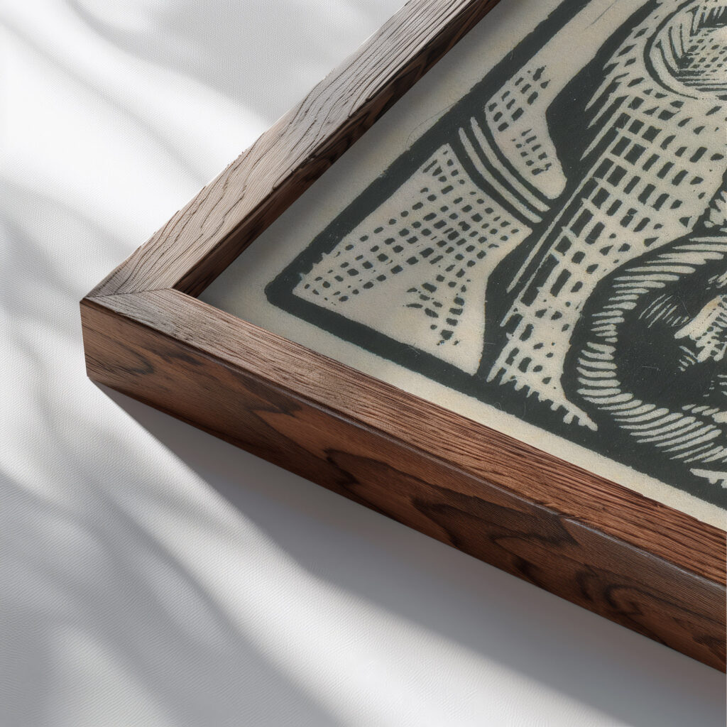Holy family 1924 Mikulas Galanda close up dark wood mockup
