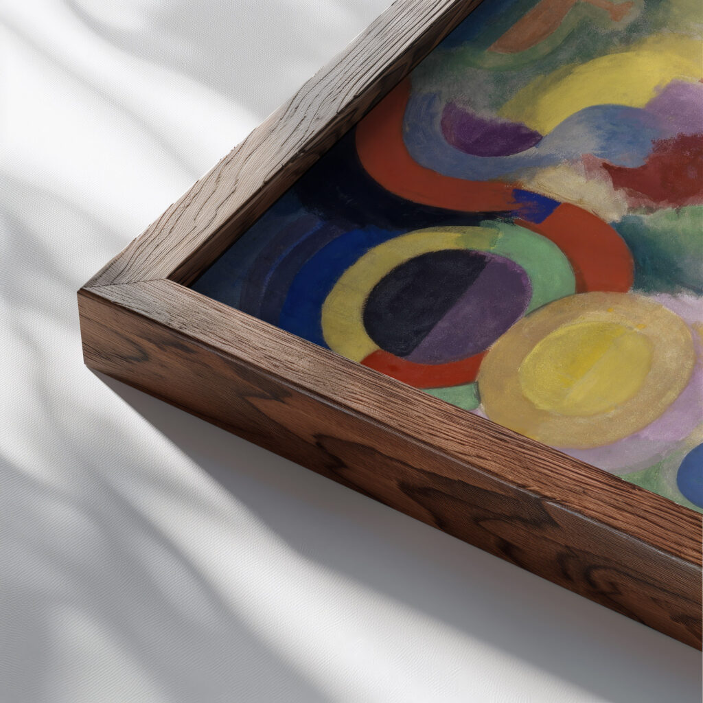 Homage to Bleriot 1914 Robert Delaunay close up dark wood mockup