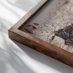 Honeysuckle 1874 William Morris close up dark wood mockup