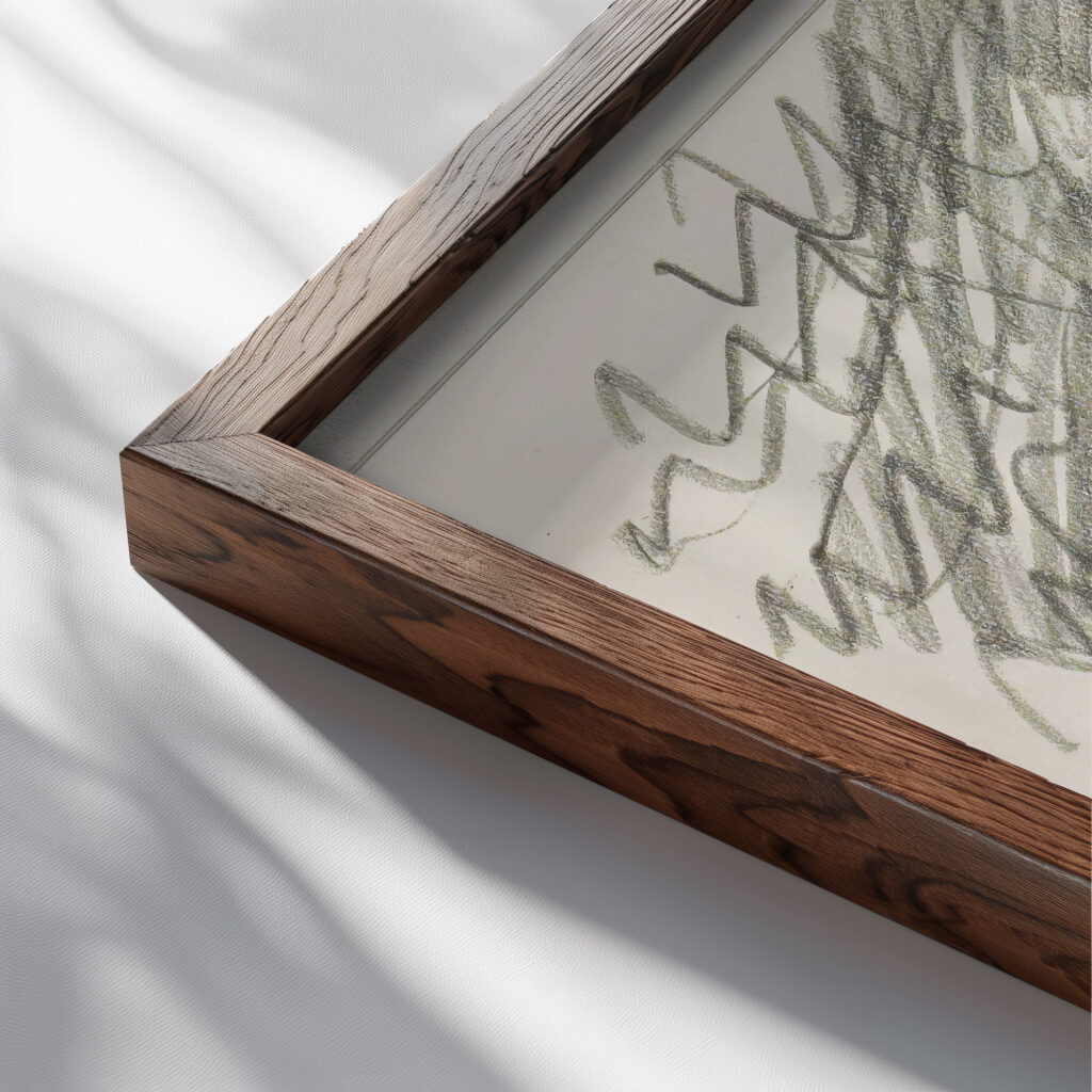 Hoofd van een vrouw met opgestoken haar 1916 Reijer Stolk close up dark wood mockup