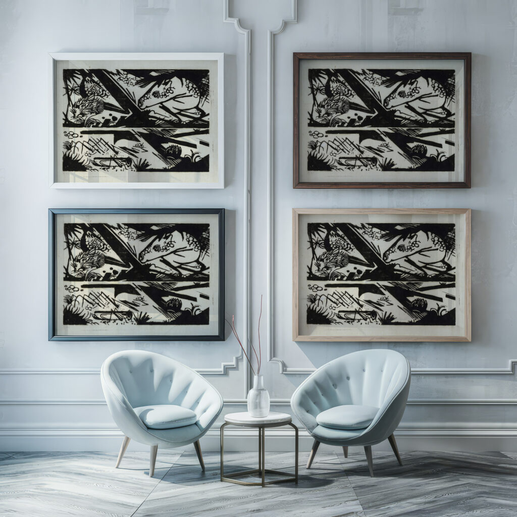 Horse and hedgehog 1913 Franz Marc framed posters mockup