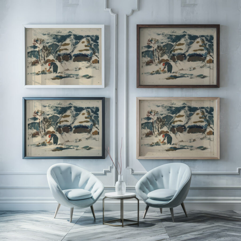 Horska krajina s vidiencankou 1930 Zolo Palugyay framed posters mockup