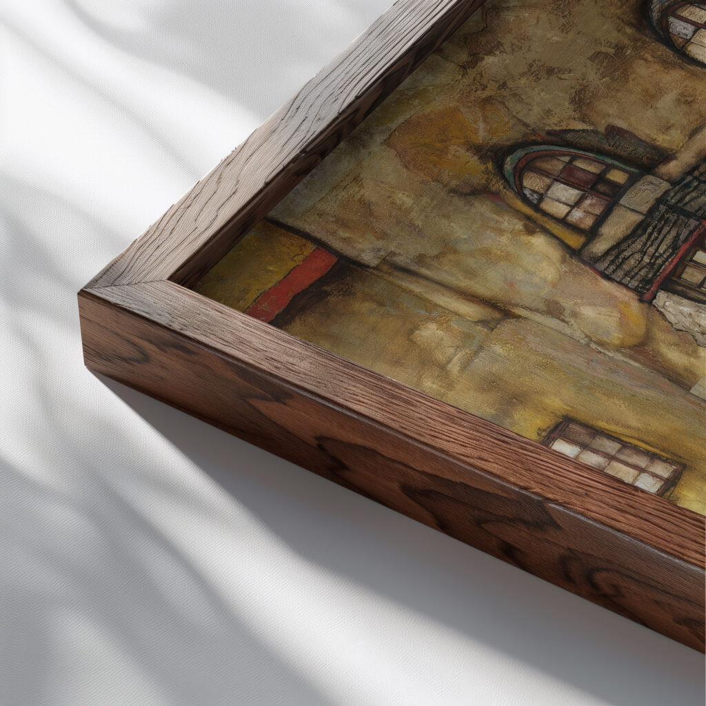 House Wall on the River 1915 Egon Schiele close up dark wood mockup