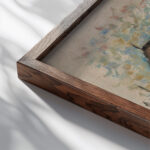 House with a red gate 1931 Tadeusz Makowski close up dark wood mockup